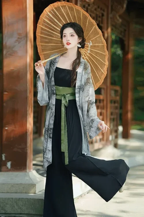 Kf S19a3532eb6e44a2985a3367c57afc28ec Summer New Chinese Style Hanfu Front Opening Ink Printing Long Cardigan Modified Song Pants Three Piece Summer New Chinese Style Hanfu Front Opening Ink Printing Long Cardigan Modified Song Pants Three-piece Suit