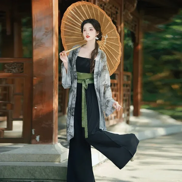 Kf S19a3532eb6e44a2985a3367c57afc28ec Summer New Chinese Style Hanfu Front Opening Ink Printing Long Cardigan Modified Song Pants Three Piece Summer New Chinese Style Hanfu Front Opening Ink Printing Long Cardigan Modified Song Pants Three-piece Suit