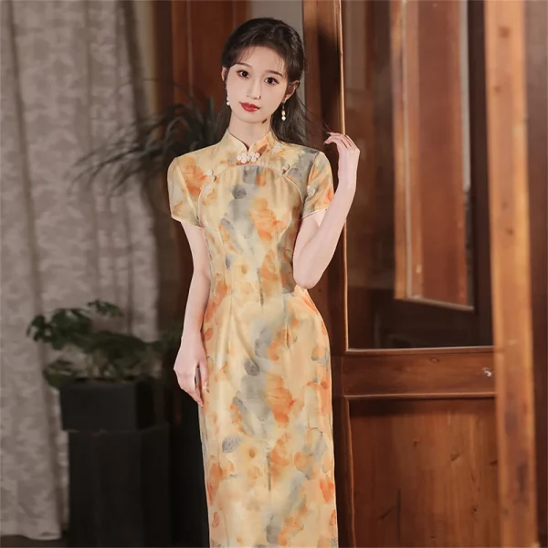 Kf S1a53189e0fef423e850751883d17ae67i Yellow Cheongsam Female Summer High End Printed Qipao Improved Girl Young Temperament Retro Republic Of China Yellow Cheongsam Female Summer High-end Printed Qipao Improved Girl Young Temperament Retro Republic of China Dress Chinoise New