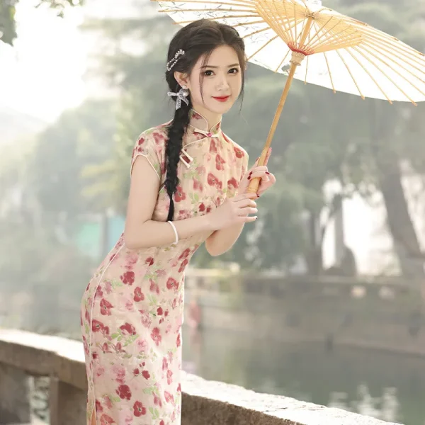 Kf S1b617e000ce64566876548351029a121n Women Sweet Cute Long Cheongsam Summer Satin Vintage Dresses Elegant Chinese Traditional Dress Evening Party Printed Women Sweet Cute Long Cheongsam Summer Satin Vintage Dresses Elegant Chinese Traditional Dress Evening Party Printed Qipao