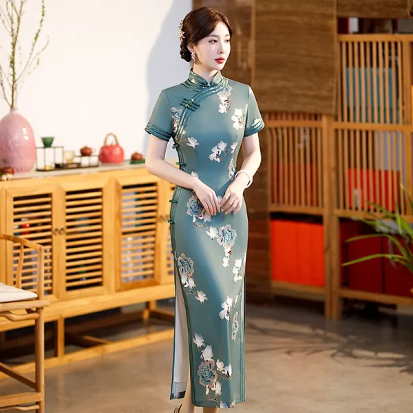 Kf S1bc012b587304b239eb460c7d37512764 Yourqipao Summer 2023 Printed Green Cheongsam Elegant Fashion Short Sleeved Improved Qipao Chinese Style Evening Dress Summer Printed Green Cheongsam Elegant Fashion Short-sleeved Improved Qipao Chinese Style Evening Dress for Women