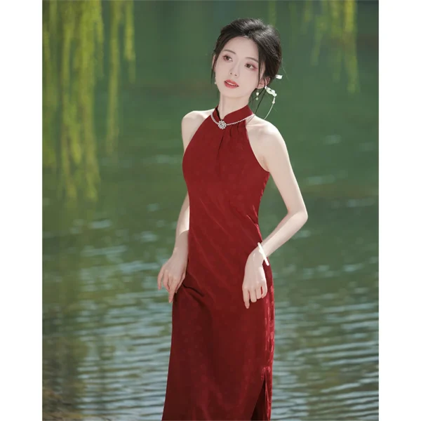 Kf S1c14b0b3d92a45049b535440de1a96b5z Improved Jacquard Cheongsam Banquet Dress Bridal Wedding Red New Chinese High End Halter Qipao Female Summer Improved Jacquard Cheongsam Banquet Dress Bridal Wedding Red New Chinese High-end Halter Qipao Female Summer Evening Party Gown