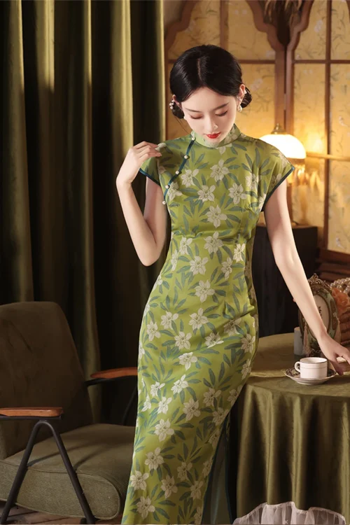 Kf S1caded6c7cc04bfab6ac35c8db0e05f6z Green Brocade Jacquard Qipao Summer Ladies Retro Republic Chinese Improved Young Style Elegant Temperament Slim Cheongsam Green Brocade Jacquard Qipao Summer Ladies Retro Republic Chinese Improved Young Style Elegant Temperament Slim Cheongsam Dress