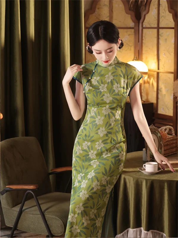 Kf S1caded6c7cc04bfab6ac35c8db0e05f6z Green Brocade Jacquard Qipao Summer Ladies Retro Republic Chinese Improved Young Style Elegant Temperament Slim Cheongsam Green Brocade Jacquard Qipao Summer Ladies Retro Republic Chinese Improved Young Style Elegant Temperament Slim Cheongsam Dress