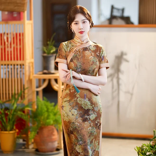 Kf S1d06f13775c24d8a9441522ae8ad5cf7o Yourqipao Summer Long Slit Yellow Cheongsam Elegant Ladies Slim Improved Qipao Chinese Traditional Style Evening Dress Summer Long Slit Yellow Cheongsam Elegant Ladies Slim Improved Qipao Chinese Traditional Style Evening Dress for Women