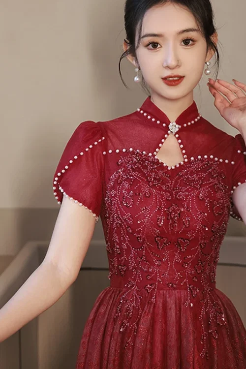 Kf S1d9a720648614726b594bd220182df81x Chinese Style Stand Up Collar Classic Wine Red Vestidos Wedding Bride Toast Clothing Festive Engagement Prom Chinese Style Stand-up Collar Classic Wine Red Vestidos Wedding Bride Toast Clothing Festive Engagement Prom Dress Gauze Skirt