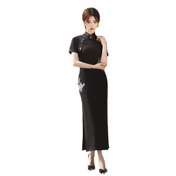 Kf S1dd7479944934a0c9f9c7a7e4e1c8cadw Old Shanghai Black Long Embroidered Short Sleeved Qipao 2024 Spring New Fashion Improvement Chinese Qipao Cheongsam Old Shanghai Black Long Embroidered Short sleeved Qipao 2024 Spring New Fashion Improvement Chinese Qipao Cheongsam Dress