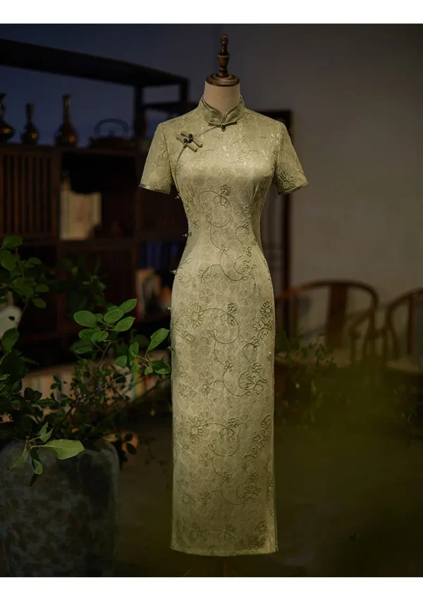 Kf S1dd78e1068b74fae9f276f0666092adax 2023 Summer Autumn Long Cheongsam Beige Green Women Lace Dress Chinese Style Improved Qipao Slim Girl Summer Autumn Long Cheongsam Beige Green Women Lace Dress Chinese Style Improved Qipao Slim Girl Vintage Dresses