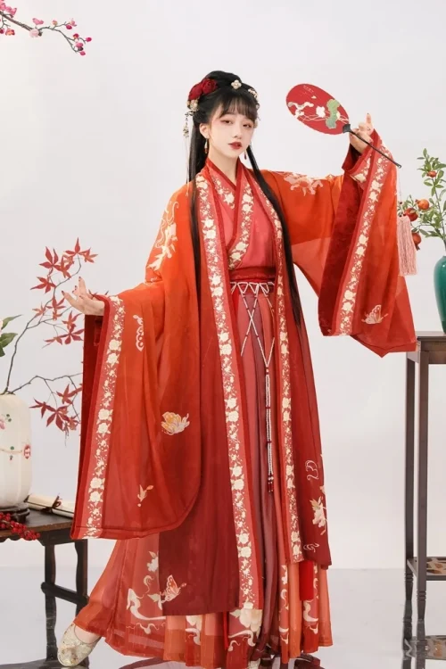 Kf S1ede5f48f5cb471891fe52d2257da813a Hanfu Women S Chinese Style Song Style Red Cross Necked Long Sleeved Shirt Ancient Costume Waist Hanfu feminino Song style red cross necked long sleeved shirt, traje antigo, saia com manga na altura da cintura, outono