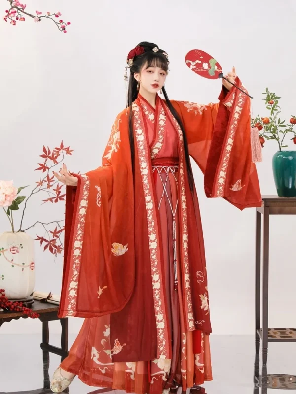 Kf S1ede5f48f5cb471891fe52d2257da813a Hanfu Women S Chinese Style Song Style Red Cross Necked Long Sleeved Shirt Ancient Costume Waist Hanfu women's Chinese style Song style red cross necked long sleeved shirt, ancient costume, waist length sleeve skirt, autumn