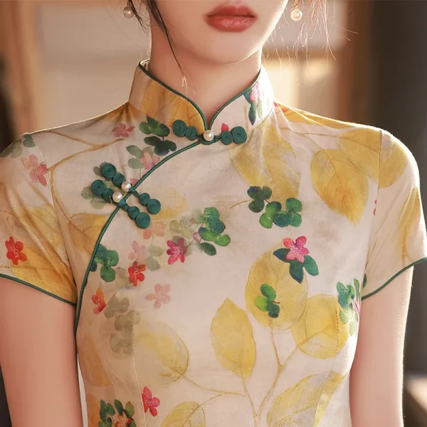 Kf S20a82a81c32340bf90a6e97230c3a283v Yellow Chinese Style Cheongsam Yellow Women Handmade Button Traditional Vintage Dress Short Sleeve Floral Qipao S Yellow Chinese Style Cheongsam Yellow Women Handmade Button Traditional Vintage Dress Short Sleeve Floral Qipao S To XXL