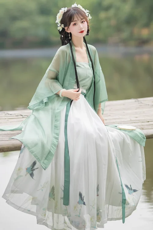 Kf S20d96ca30dc744b3a0a24f35cda1afb3g Green Beige Hanfu Song Dynasty Cardigan Long Waist Length Skirt Fairy Improved Ancient Traditional Chinese Clothing Green Beige Hanfu Song Dynasty Cardigan Long Waist-length Skirt Fairy Improved Ancient Traditional Chinese Clothing for Women