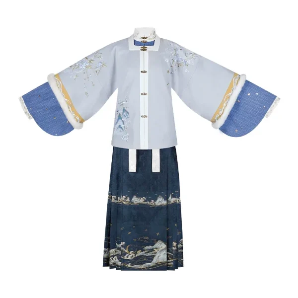 Kf S22ea99b228ae4b909f7fe0a8ab834fbbk Chixia Original Ming Dynasty Hanfu Dresses For Women Elegant Square Neck Half Sleeve Top Blue Embroidered Original Ming Dynasty Hanfu Dresses For Women Elegant Square Neck Half Sleeve Top Blue Embroidered Horse Face Skirt