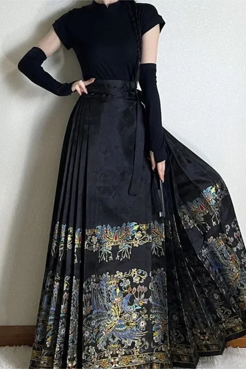 Kf S241d809e4d5041d999f03a56e0bc71623 Chinese Style Traditional Pleated Skirt For Women Black Mamianqun Hanfu Thin Fashion All-match DIY Lace-up Long Skirts Womenwear