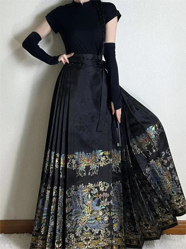 Kf S241d809e4d5041d999f03a56e0bc71623 Chinese Style Traditional Pleated Skirt For Women Black Mamianqun Hanfu Thin Fashion All-match DIY Lace-up Long Skirts Womenwear