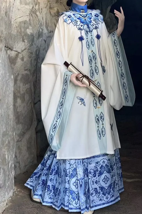 Kf S24211846982646bcb30e400d513d85d9u 2024 Chinese Ming Dynasty Hanfu Cloud Shoulder Stand Collar Large Sleeve Coat Pleated Skirt Women Printed Chinese ming dynasty hanfu cloud shoulder stand collar large sleeve coat pleated skirt women printed elegant hanfu set