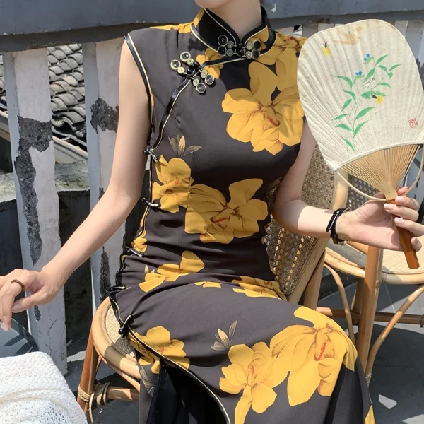 Kf S247b375554e04b61823c942803ca7a1be Retro Traditional Chinese Cheongsam 2024 Summer New Dress Improvement Qipao Yellow Print Long Vestidos Elegant Temperament Retro Traditional Chinese Cheongsam Summer New Dress Improvement Qipao Yellow Print Long Vestidos Elegant Temperament Qipao