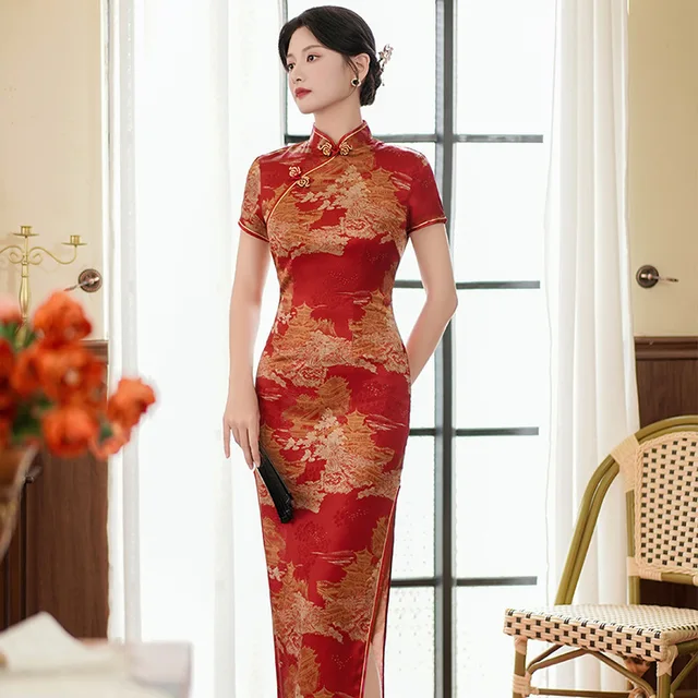 Kf S2545f3ead1c446288efb2ae66ef68690p.jpg 640x640.jpg Summer New Red Cheongsam Long Skirt Self-cultivation Fashion Banquet Photograph Chinese Style Evening Dress Qipao for Women