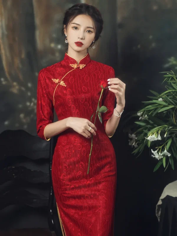 Kf S259b6039b56e42f5b38215fe6fe7196a4 Chinese Style Long Dress Red Slim Cheongsam Qipao Dress Wedding Party Hanfu Summer Lace Chinese Style Long Dress Red Slim Cheongsam Qipao Dress Wedding Party Hanfu Summer Lace