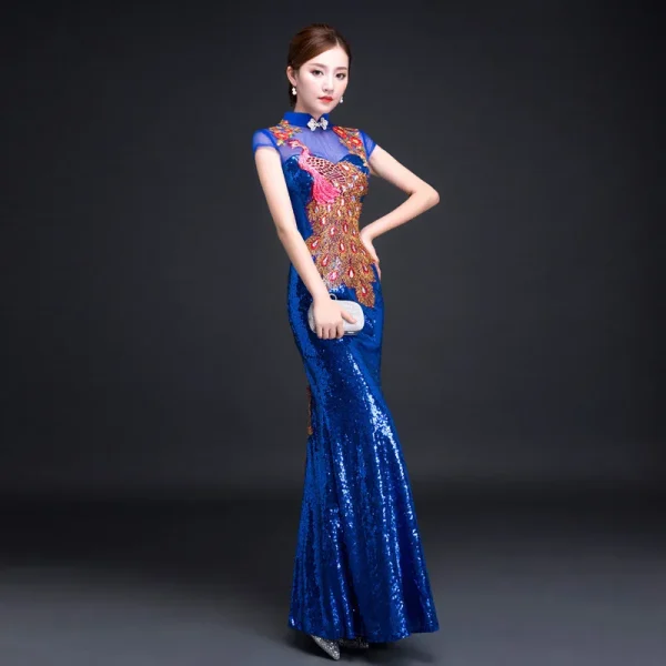 Kf S2704e653e86044dab38bed62665dc1fbl Red Sequin Dress Cheongsam Oriental Womens Wedding Short Sleeve Party Qipao Chinese Style Elegant Long Robe Red Sequin Dress Cheongsam Oriental Womens Wedding Short Sleeve Party Qipao Chinese Style Elegant Long Robe Clothes Vestido