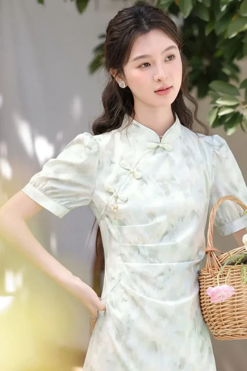 Kf S27b41da7c46d4b7f8287331c3c13a013n 2024 New Chinese Style Improved Vintage Short Sleeve Qipao Fashion Summer Slim Cheongsam Dress Women S New Chinese Style Improved Vintage Short Sleeve Qipao Fashion Summer Slim Cheongsam Dress Women's Mint Green Dresses