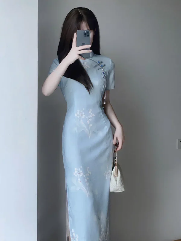 Kf S28da041d5f344246ae5d57016c10d0c4w 2024 Summer Cheongsam Improved Elegant Qipao Daily Slim Fit Blue Gentle Comfortable Qipao Long Vintage Dress Summer Cheongsam Improved Elegant Qipao Daily Slim Fit Blue Gentle Comfortable Qipao Long Vintage Dress