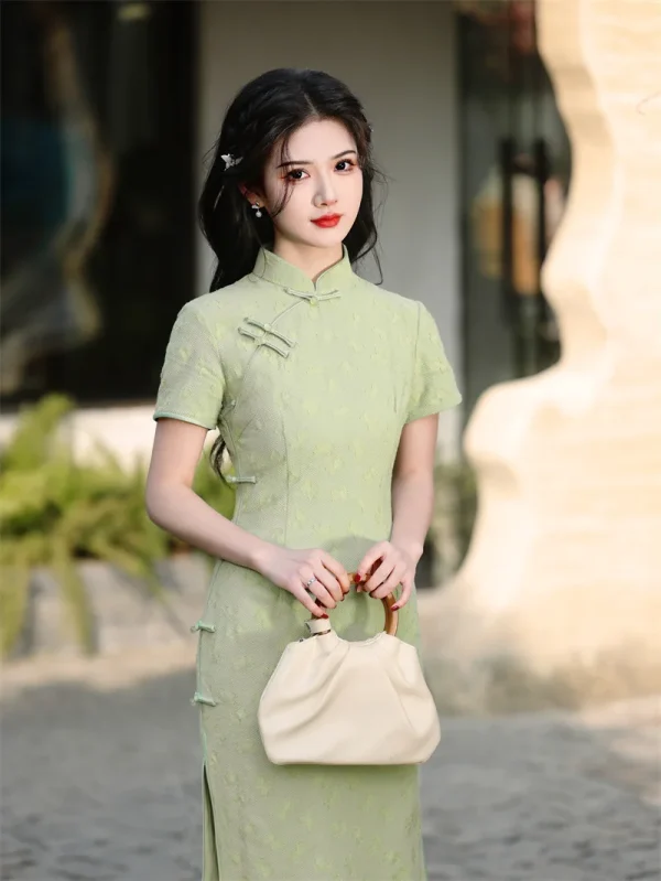 Kf S2ad6dfa4272b4ecb849c14fdda41d25ak Spring Summer New Lace Mid Length Qipao Solid Color Slim Art Retro Dress Mandarin Collar Cheongsam New Lace Mid length Qipao Solid Color Slim Art Retro Dress Mandarin Collar Cheongsam