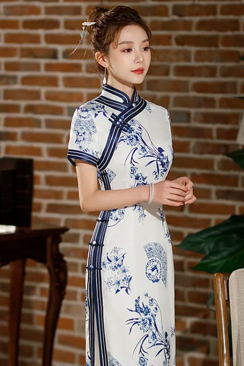 Kf S2c4bf0c4dd624f3b9cb72f33980e7bd9s Yourqipao Summer Long White Cheongsam Printed Fashion Elegant Qipao Chinese Traditional Style Evening Wedding Dress For Summer Long White Cheongsam Printed Fashion Elegant Qipao Chinese Traditional Style Evening Wedding Dress for Women