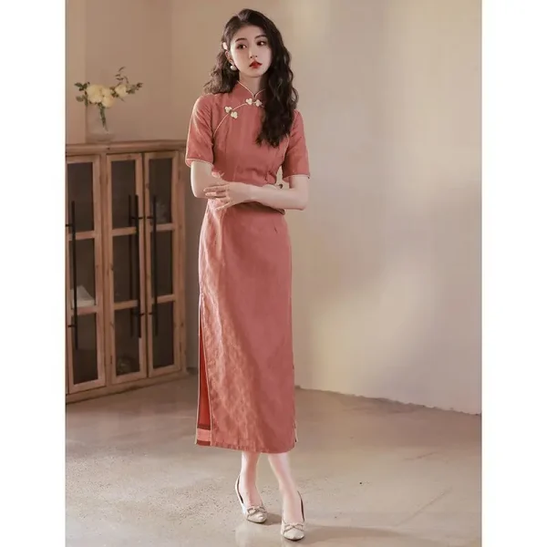 Kf S2c7acb232cce4f0886f98ca86baa9427t Women Red Cheongsam Summer Short Sleeve Vintage Dress Slim Daily Wear Elegant Chinese Traditional Short Qipao Women Red Cheongsam Summer Short Sleeve Vintage Dress Slim Daily Wear Elegant Chinese Traditional Short Qipao S To XXL