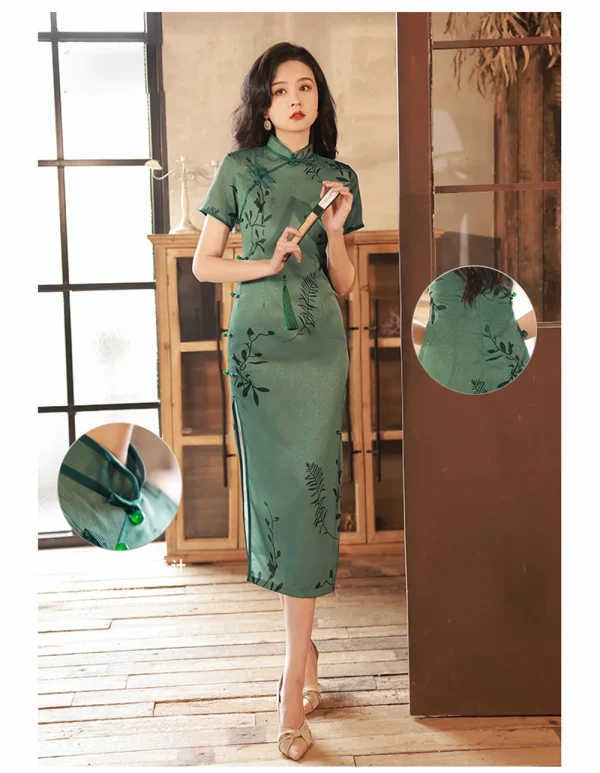 Kf S2f21fa2d43f94022adb851a74d3ec5ddc Long Chiffon Cheongsam Vintage Old Shanghai Green Printed Dress Summer Daily Elegant Chinese Traditional Banquet Qipao Cheongsam Vintage Old Shanghai Green Printed Dress Summer Daily Elegant Chinese Traditional Banquet Qipao