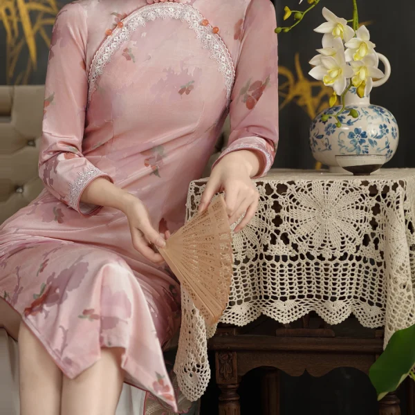 Kf S30ce8ca27eda4f70b22e662a5ef3eb85p Vintage Chinese Cheongsam Lace Womens Plus Size Qipao Dress 3 4 Sleeve Modified Ladies Shanghai Pink Vintage Chinese Cheongsam Lace Womens Plus Size Qipao Dress 3/4 Sleeve Modified Ladies Shanghai Pink Yellow Dresses