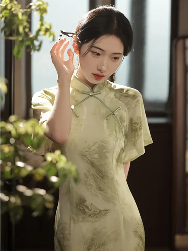 Kf S3133ad8e71e84023a0dade01410ca0042 Summer Long Cheongsam Vintage Qipao Green Fresh Daily Women Elegant Dress Slim Party Costume Dresses Summer Long Cheongsam Vintage Qipao Green Fresh Daily Women Elegant Dress Slim Party Costume Dresses