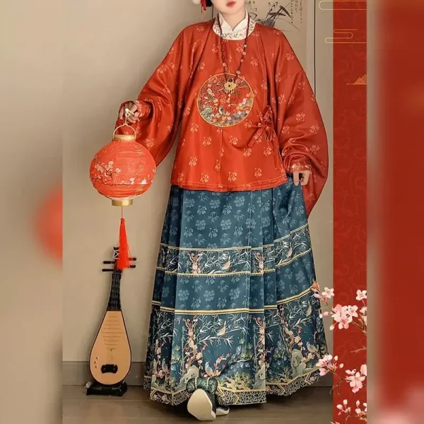 Kf S3268405334cc41cf9954da62c11ddd13s Traditional Chinese Clothing Hanfu Woman Ming Embroidery Round Neck Gown Top Printing Skirt Long Sleeve Horse Traditional Chinese Clothing Hanfu Woman Ming Embroidery Round Neck Gown Top Printing Skirt Long Sleeve Horse Face Skirt Autumn