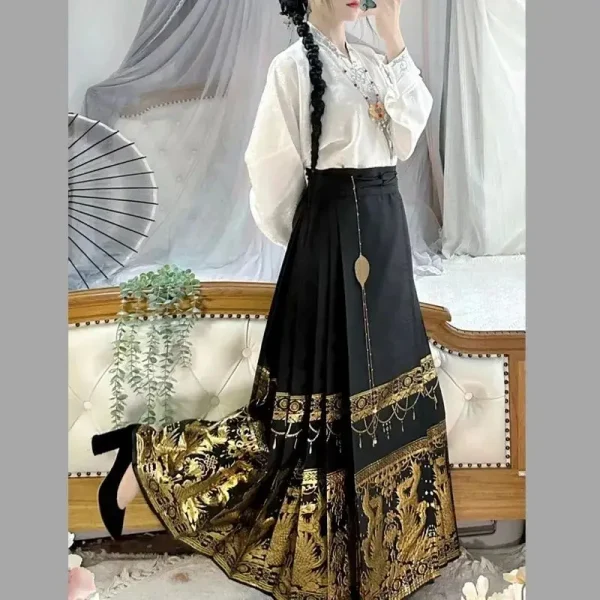 Kf S34579c9d0b554414b713c9337a099b05m Original Hanfu Skirt Women Chinese Traditional Costume Mamianqun Ming Dynasty Weaving Gold Horse Face Vest Skirt Original Hanfu Skirt Women Chinese traditional Costume Mamianqun Ming Dynasty Weaving Gold Horse Face vest Skirt Daily Dress