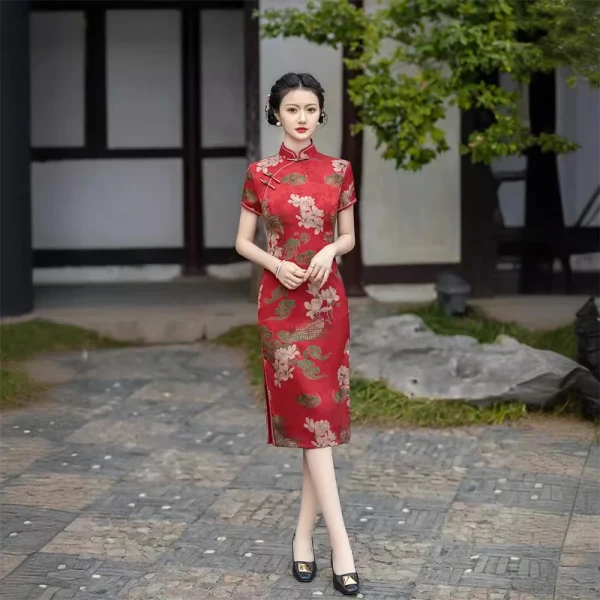 Kf S353f6cc090db4e5a88b23084f31652a9m Red Printed Cheongsam Summer New Young Style Girl Mid Length Slim Green Qipao Chinoise Daily Evening Red Printed Cheongsam Summer New Young Style Girl Mid-length Slim Green Qipao Chinoise Daily Evening Banquet Gown Vintage Dress