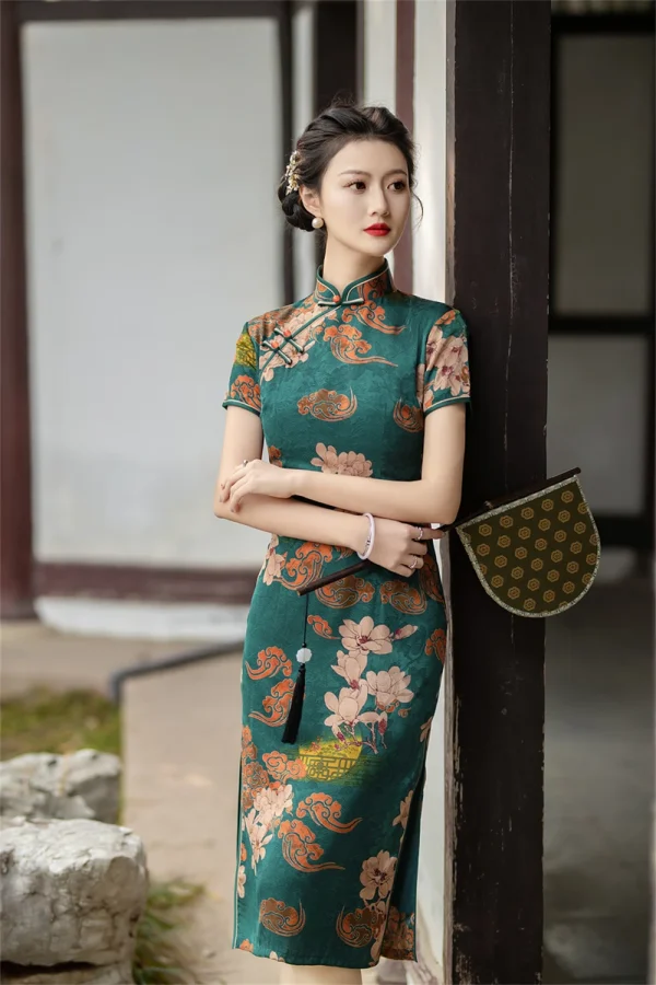 Kf S3894454e732e4b14920eec4e41f27bafr Red Printed Cheongsam Summer New Young Style Girl Mid Length Slim Green Qipao Chinoise Daily Evening Red Printed Cheongsam Summer New Young Style Girl Mid-length Slim Green Qipao Chinoise Daily Evening Banquet Gown Vintage Dress