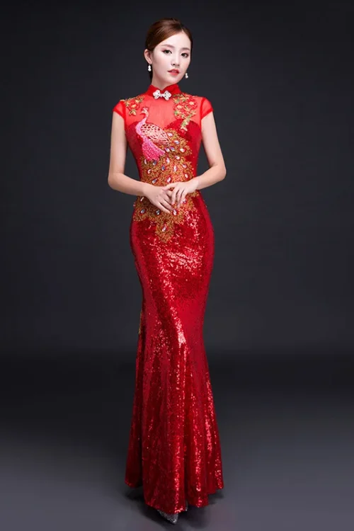 Kf S3954b50ebb3d4a7a89e96256cbbe2aedw Red Sequin Dress Cheongsam Oriental Womens Wedding Short Sleeve Party Qipao Chinese Style Elegant Long Robe Red Sequin Dress Cheongsam Oriental Womens Wedding Short Sleeve Party Qipao Chinese Style Elegant Long Robe Clothes Vestido