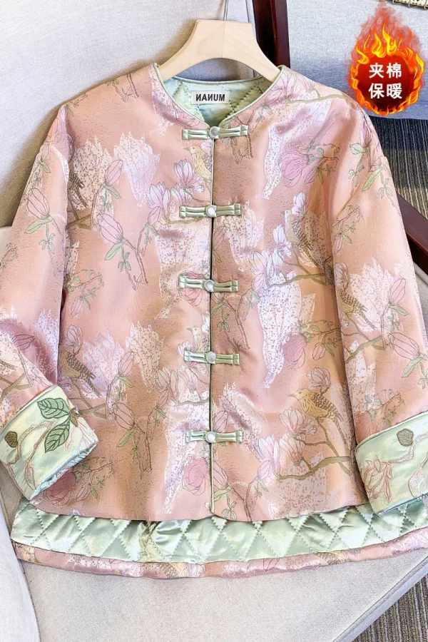 Kf S3a11ddc1b8b04a80a1ed807677422760z Ethnic Style Satin Jacquard Chinese Cotton Coat Women Round Neck Irregular Split Embroidery Coat Tang Suit Ethnic Style Satin Jacquard Chinese Cotton Coat Women Round Neck Irregular Split Embroidery Coat Tang Suit