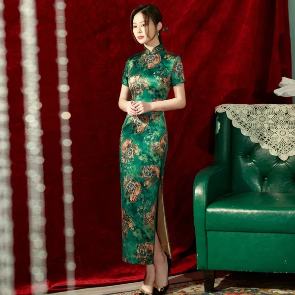 Kf S3a1d196b46b447e8b567c280c05436adl Yourqipao Green Long Cheongsam 2024 New Style Women Retro Catwalk Performance Clothing Chinese Qipao Formal Evening Green Long Cheongsam New Style WOmen Retro Catwalk Performance Clothing Chinese Qipao Formal Evening Gowns