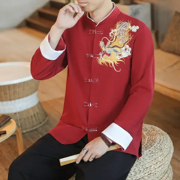 Kf S3b65421887164c9a8d4b9ef2ed9da10cy Chinoiserie Tops Traditional Chinese Hanfu Fashion Tang Suit Dragon Embroidery Shirt Loose For Men Clothing Vintage Chinoiserie Tops Traditional Chinese Hanfu Fashion Tang Suit Dragon Embroidery Shirt Loose for Men Clothing Vintage Long Sleeve