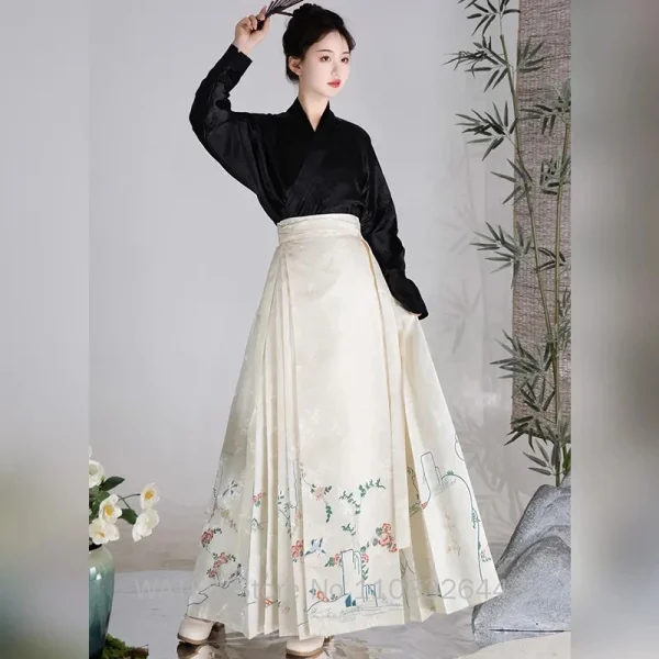 Kf S3c39576ba0d7489083b5514a0f7034f5j Water Horse Face Skirt Hanfu Mamianqun Skirts Women S New Chinese Traditional White Ming Dynasty Print Horse Face Skirt Hanfu Mamianqun Skirts Women's New Chinese Traditional White Ming Dynasty Print Dresses Spring and Autumn