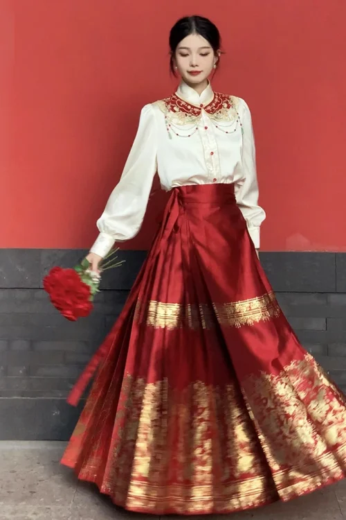 Kf S3e235a074c584583b0cbc2e9dbb7c2a6r Embroidered Cloud Shoulder Red Horse Face Skirt Engagement Dress New Chinese Style Mamianqun Elegant Party Dress Embroidered Cloud Shoulder Red Horse Face Skirt Engagement Dress New Chinese Style Mamianqun Elegant Party Dress