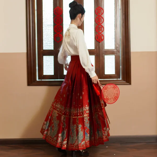 Kf S3e423de276474ff193f3d67aed82fe41o Spring Hanfu Horse Face Skirt Women Chinese Ming Dynasty Modern Jacquard Red Hanfu Pleats Skirt Plus Spring Hanfu Horse Face Skirt Women Chinese Ming dynasty Modern Jacquard Red Hanfu Pleats Skirt Plus Size XL