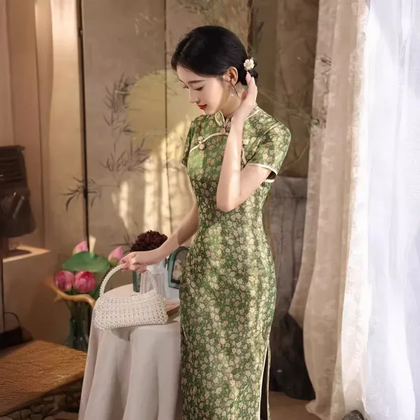 Kf S3ff2071bf35142679edecd67002b2f37x 2024 Spring Summer New Improved Qipao Daily Green Slim Fit Mid Length Style New Chinese Vintage Spring/Summer New Improved Qipao Daily Green Slim Fit Mid length Style New Chinese Vintage Women's Cheongsam Dress