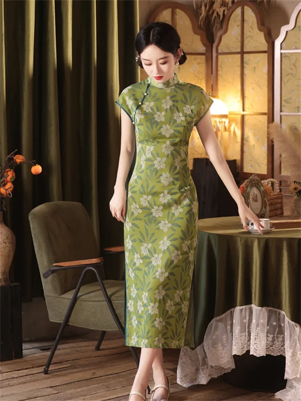 Kf S40424bede7d44aef9230e0829434dce1h Green Brocade Jacquard Qipao Summer Ladies Retro Republic Chinese Improved Young Style Elegant Temperament Slim Cheongsam Green Brocade Jacquard Qipao Summer Ladies Retro Republic Chinese Improved Young Style Elegant Temperament Slim Cheongsam Dress