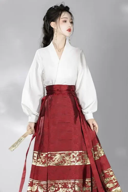 Kf S40d7a36b7cce4624bd67e4508c505048m Mamian Qun Dynastie Ming Jupe visage de cheval Chinoise traditionnelle ancienne Hanfu moderne Robe de femme MaMian Qun Dynastie Ming Jupe visage de cheval Chinoise traditionnelle ancienne Hanfu moderne Ensemble de robe de femme Usage quotidien.