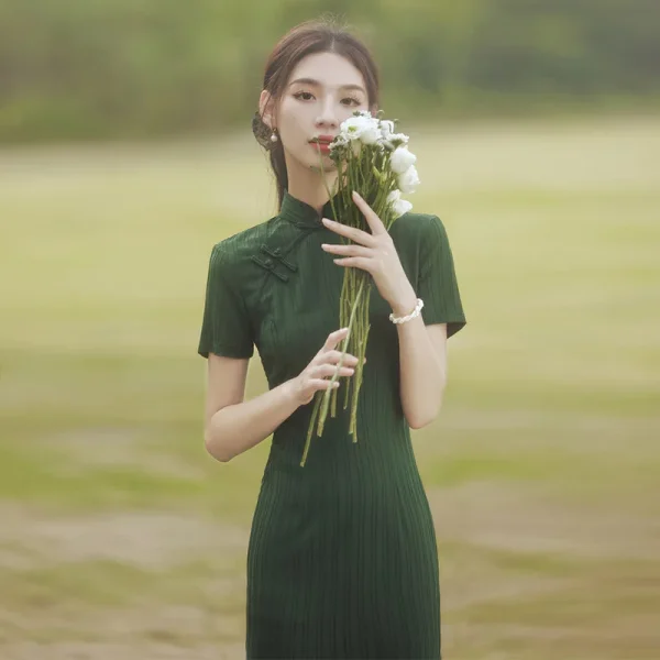 Kf S414ebcf25ffe41dfb28cdf6bf966d579m 2024 Green Retro Cheongsam Women Short Sleeve Traditional Vintage Dress Elegant Costumes Slim Embroidery Qipao Chinoise Green Retro Cheongsam Women Short Sleeve Traditional Vintage Dress Elegant Costumes Slim Embroidery Qipao