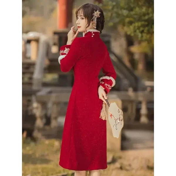 Kf S415d1590862444a3971c488419902ce0u Red Chinese New Year Cheongsam Women Thickened Long Sleeve Winter Dress Slim Elegant Chinese Traditional Qipao Red Chinese New Year Cheongsam Women Thickened Long Sleeve Winter Dress Slim Elegant Chinese Traditional Qipao S To XXL