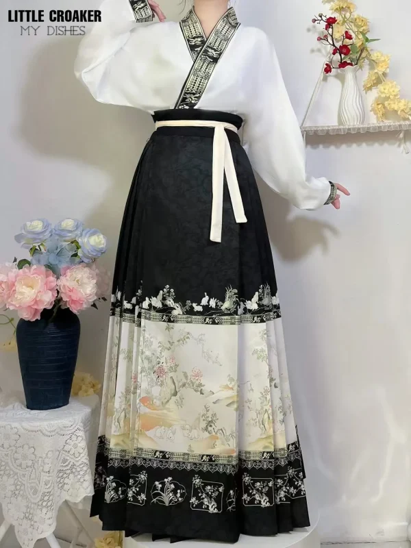 Kf S41b9d7ec42504a21ade1d6e418eff4554 China Hanfu Suit Ming Dynasty Horse Face Skirt Daily Chinese Style Pleated Mamian Skirt Modern Chinese China Hanfu Suit Ming Dynasty Horse-Face Skirt Daily Chinese Style Pleated Mamian Skirt Modern Chinese Style Clothes Set