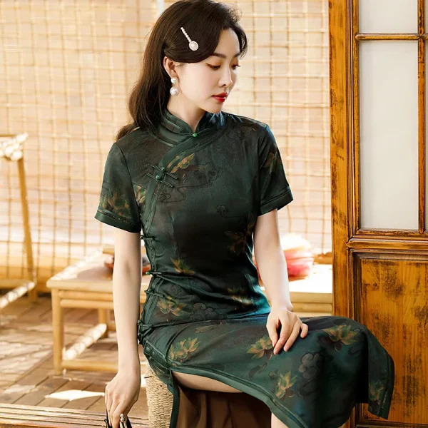 Kf S41beb48afc9f4b1cb6978a4e9bc1b50cv Hot Sale Satin Cheongsam Traditional Chinese High Quality Chinese Ladies Qipao Silm Short Sleeve Novelty Long Cheongsam Traditional Chinese High Quality Chinese Ladies' Qipao Silm Short Sleeve Novelty Long Dress S-3XL